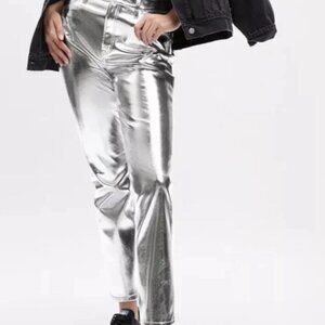 Gap High Rise Vintage Slim Silver Metallic Jeans - Size 14/32L